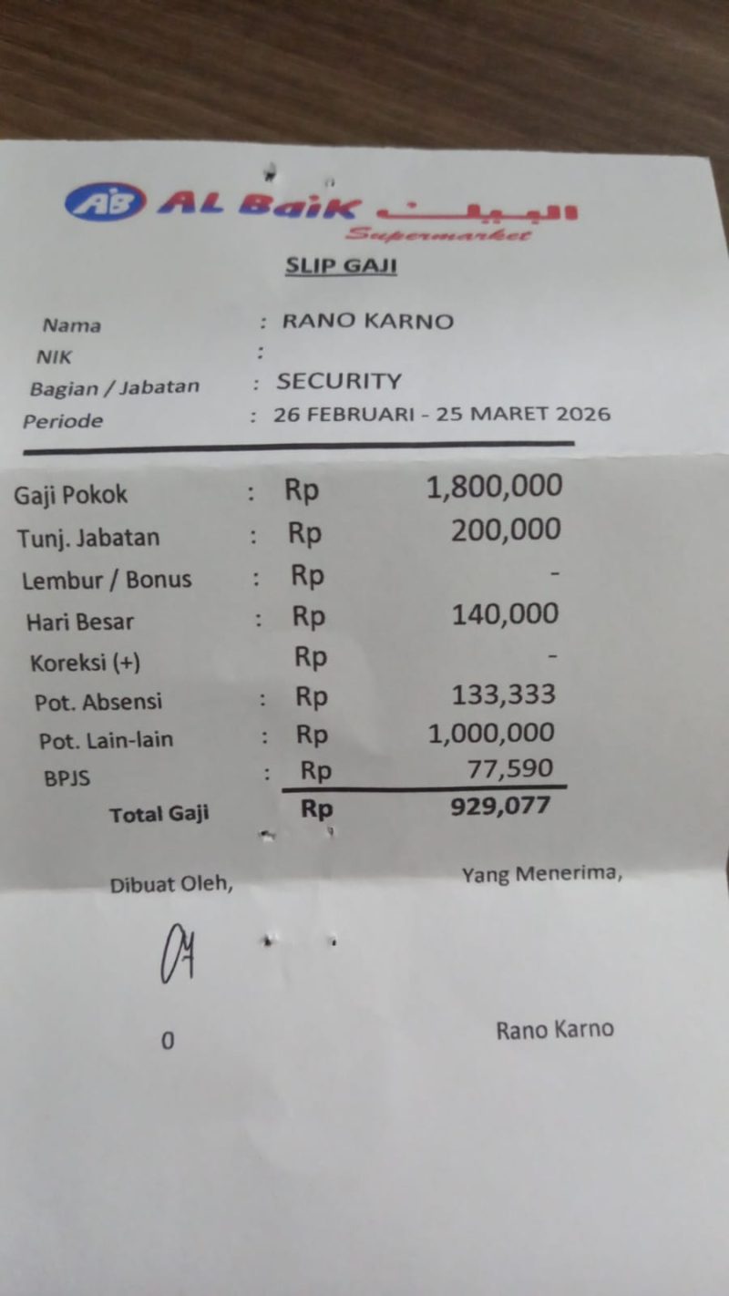 Slip Gaji Mantan Karyawan Al-Baik